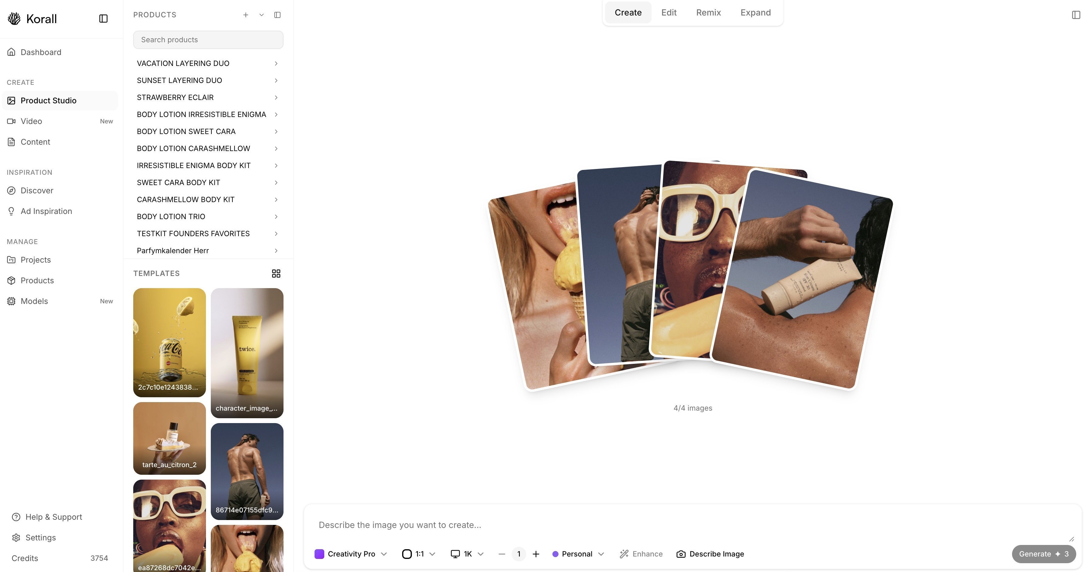 Korall Product Studio interface