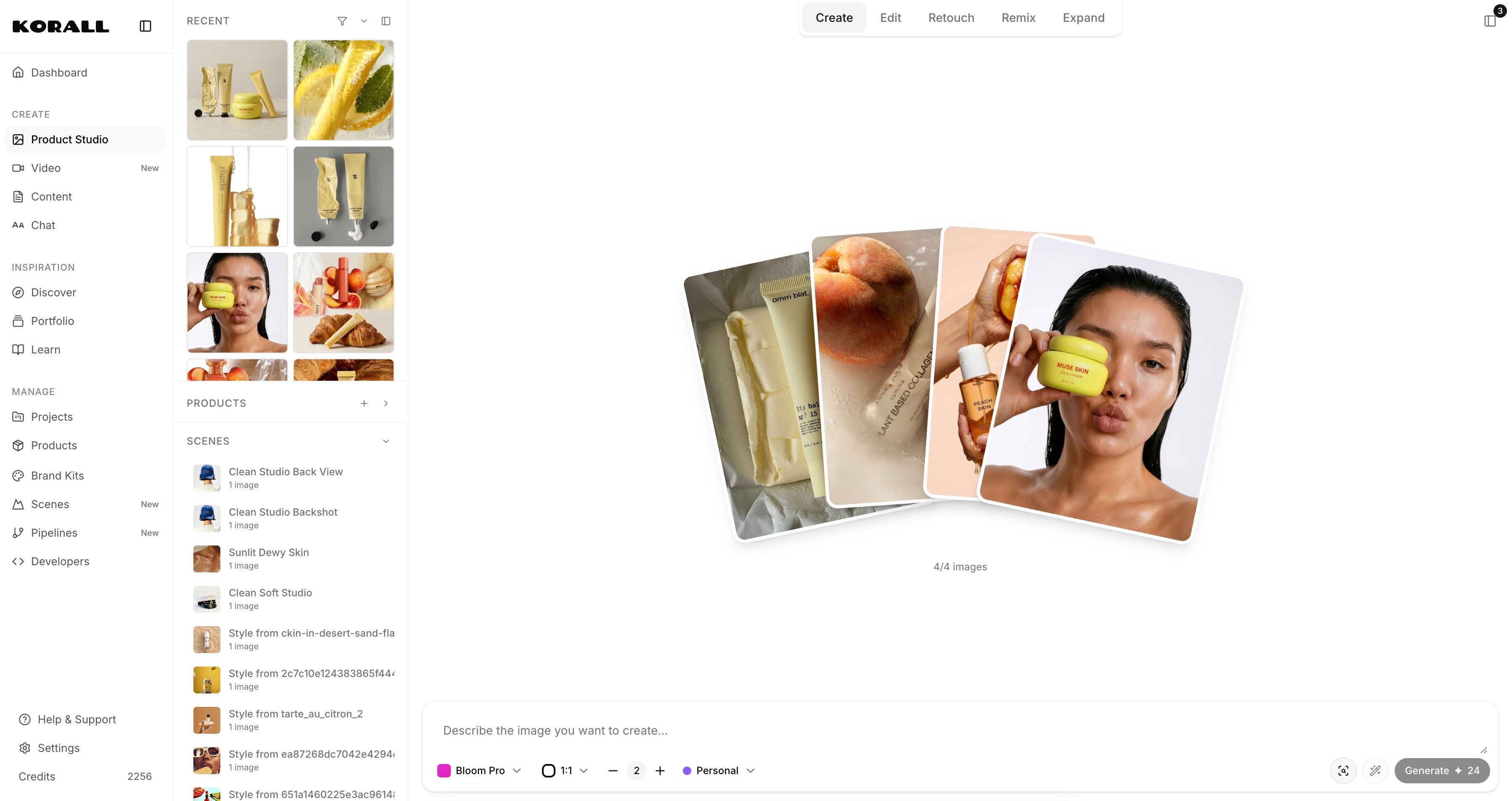 Korall Product Studio interface